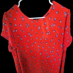 Premise Blood Orange Blouse with Blue Floral Dots